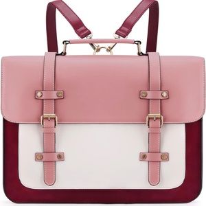 Laptop Bag Backpack Vegan Leather Messenger Bag Computer Satchel Bag (PINK)